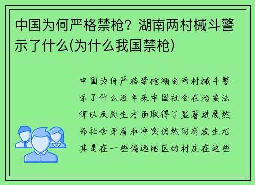 中国为何严格禁枪？湖南两村械斗警示了什么(为什么我国禁枪)